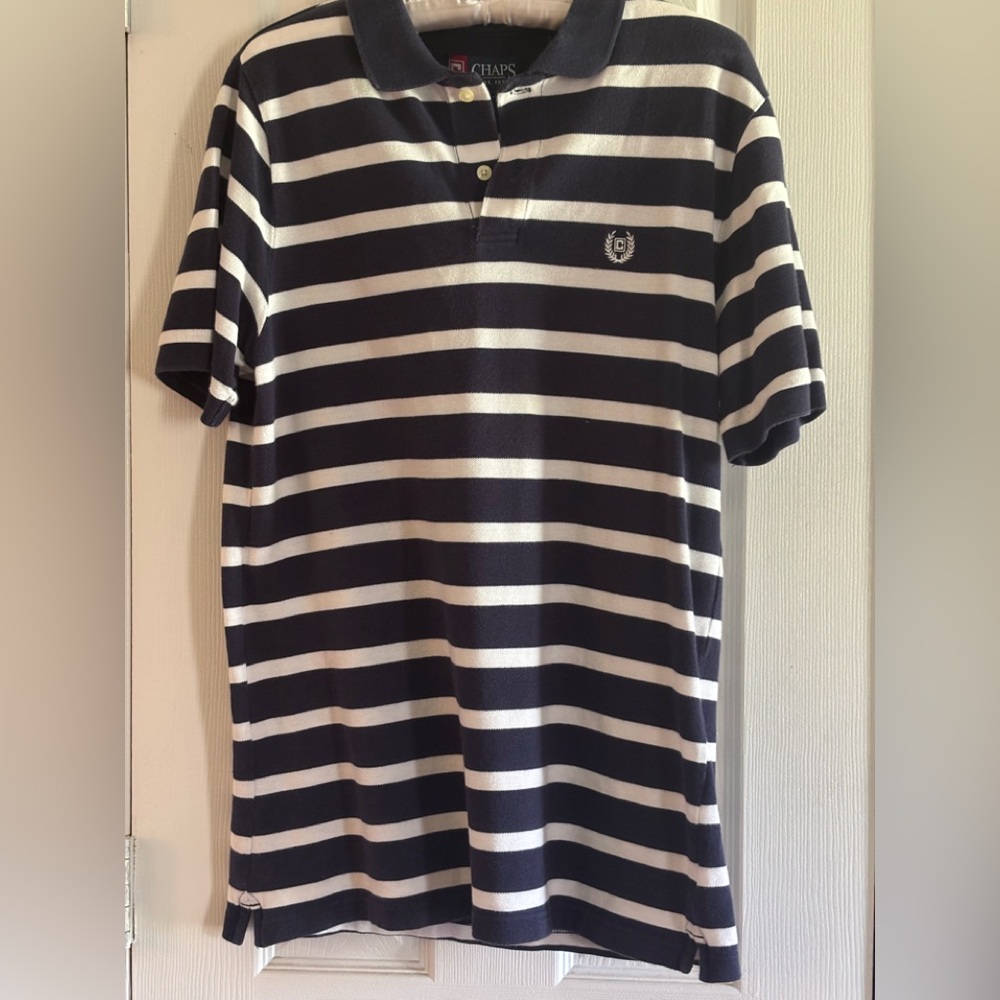 Chaps Navy and White Striped Polo